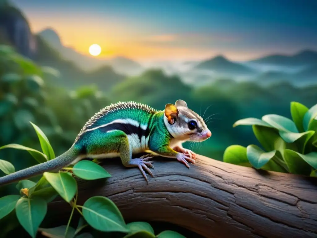 Escena nocturna en la jungla: exóticas mascotas durmiendo bajo la luna Noches mágicas en la selva con mascotas exóticas durmiendo bajo la luna