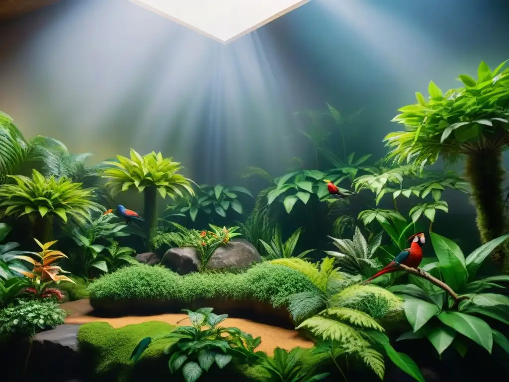 Jardín tropical exuberante para mascotas exóticas Un oasis tropical lleno de vida para mascotas exóticas