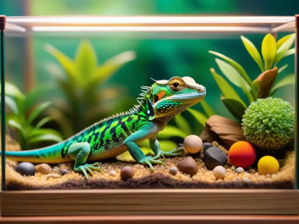 Terrario para lagarto feliz con juguetes y accesorios detallados Un paraíso lleno de los mejores juguetes para lagartos, creando una vida de calidad y felicidad