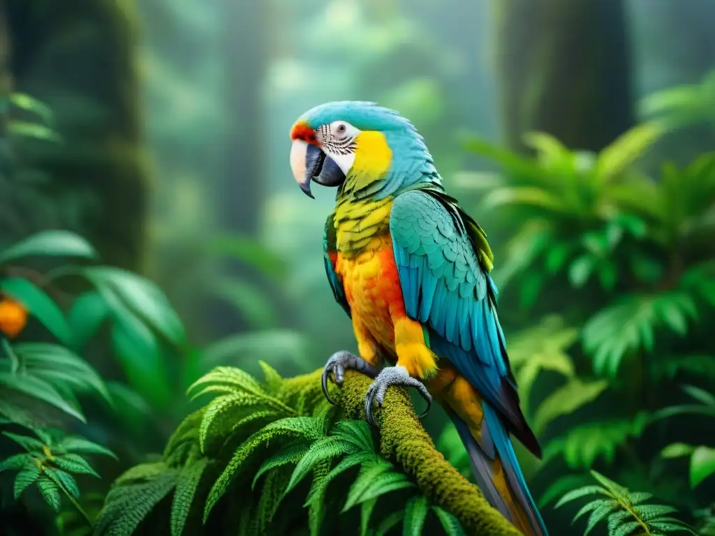 Exóticas mascotas en selva diversa: loros, reptiles y mamíferos únicos Un paraíso de mascotas exóticas en la selva, destacando la conservación genética