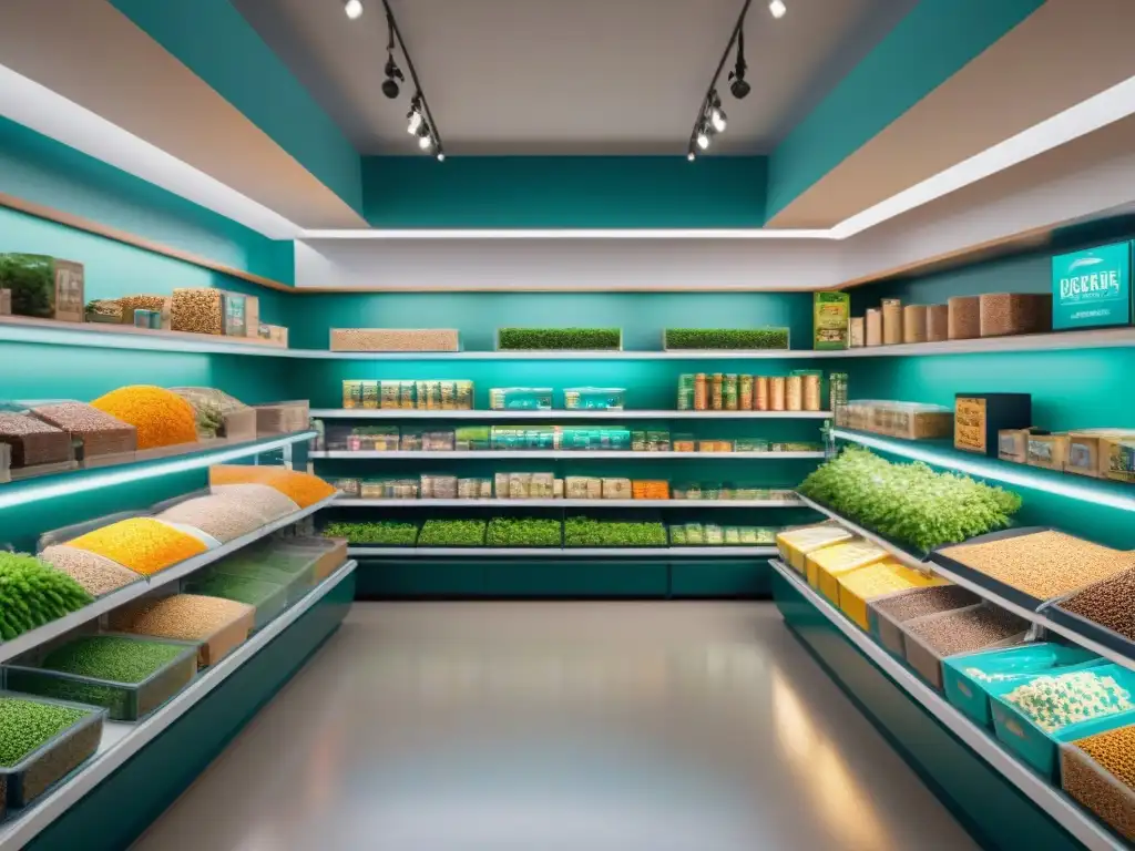 Tienda de mascotas exóticas: productos premium para tu compañero único Un pasillo lujoso de tienda de mascotas exóticas lleno de opciones premium de comida, exudando exclusividad y calidad