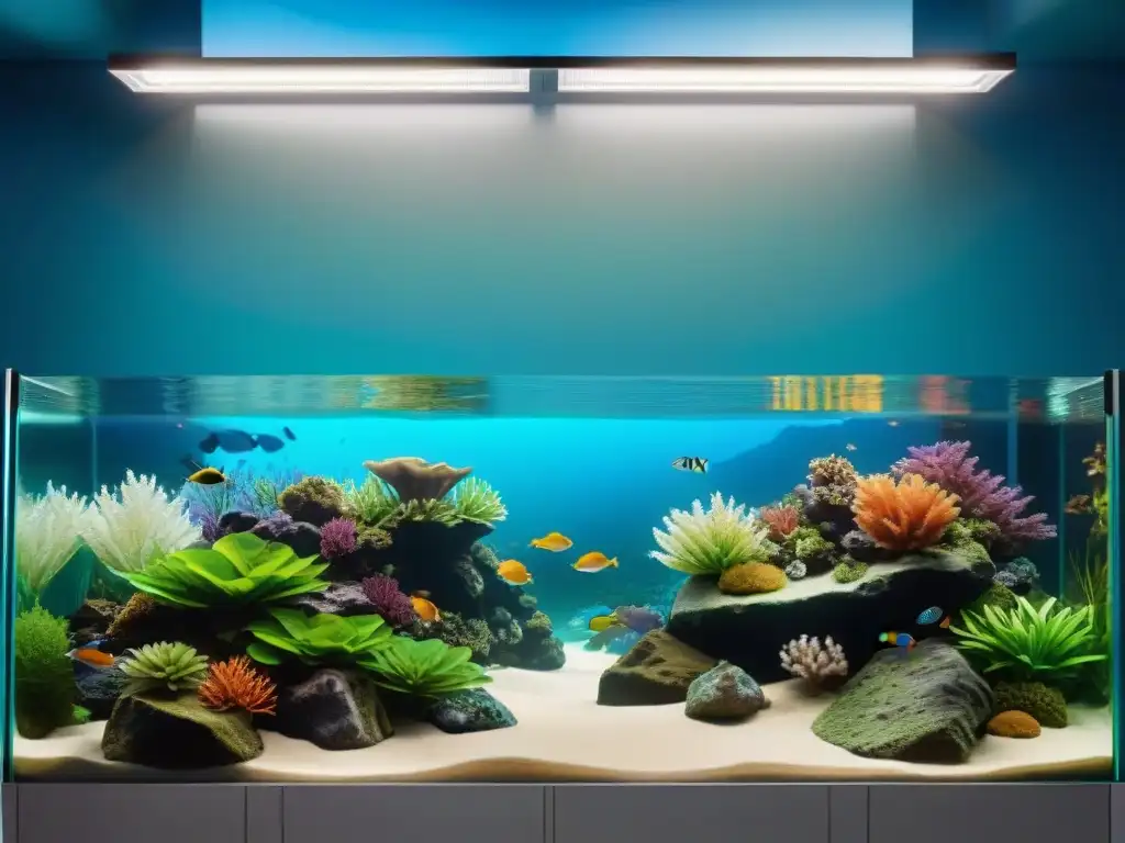 Sistema de filtración avanzado en acuario: belleza y eficiencia Instalación paso a paso de un sistema avanzado de filtración de acuario en un ecosistema submarino vibrante y próspero