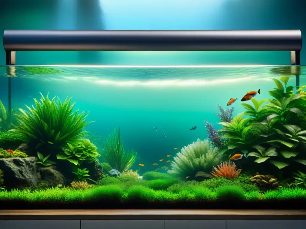 Acuario submarino: detalle ultra realista con peces coloridos Instala paso a paso un sistema de filtración de acuario moderno en un escenario submarino sereno y colorido con peces y plantas acuáticas exuberantes