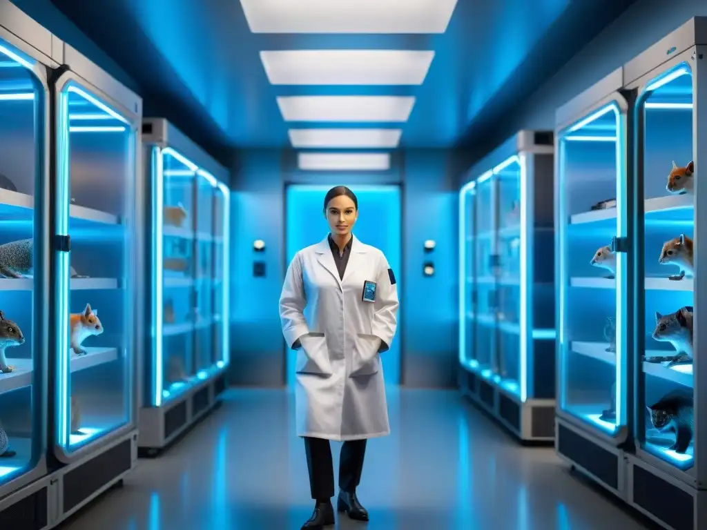 Instalación criogénica de vanguardia para mascotas exóticas Un santuario futurista de criopreservación para mascotas exóticas impacto, con avanzada tecnología y serenidad