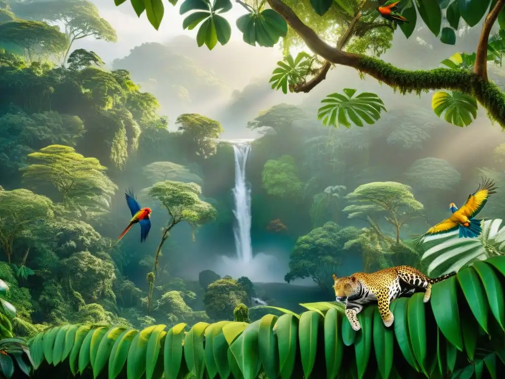 Una selva exuberante con vida silvestre exótica en armonía