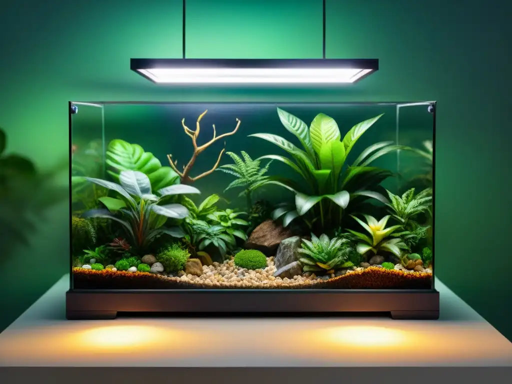 Terrario exótico: oasis para reptiles Un terrario exuberante para mascotas exóticas, con niveles, escondites y zonas de sol, ideal para su bienestar