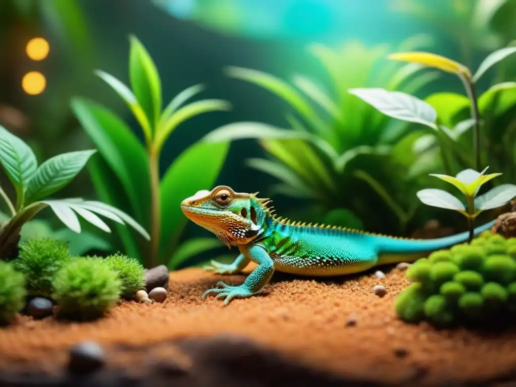Hábitat de terrario para lagarto feliz y saludable Un terrario exuberante y vibrante con los mejores juguetes para mejorar la calidad de vida de tu lagarto, creando un hábitat estimulante y acogedor