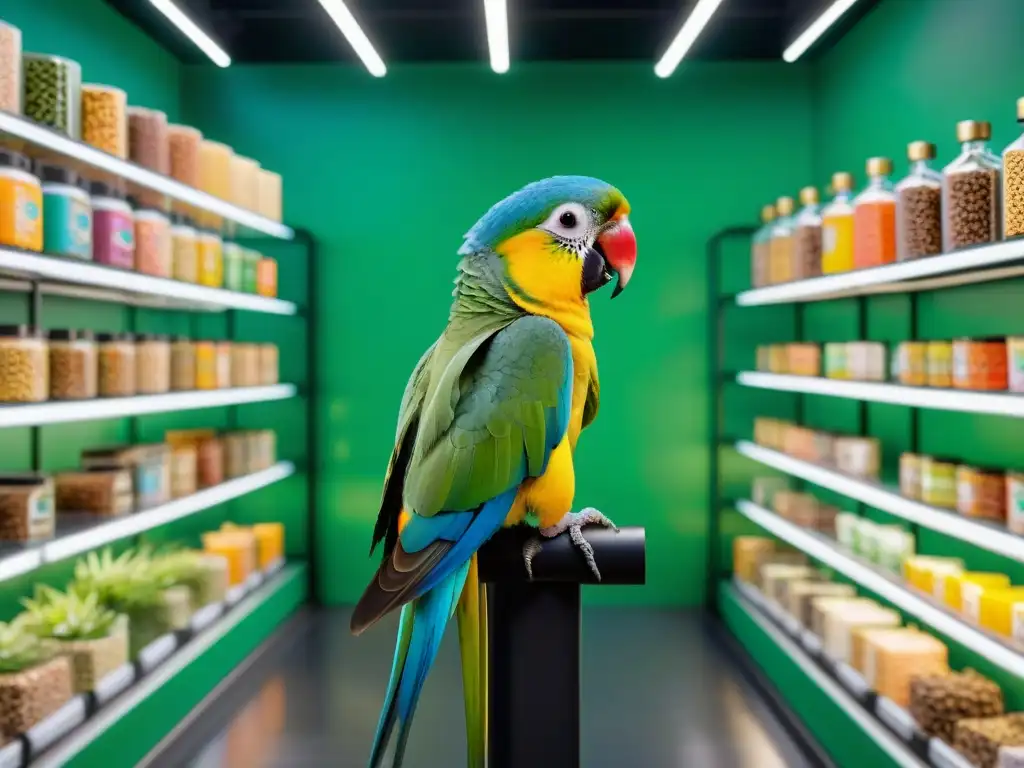 Tienda de alimentos premium para mascotas exóticas: lujo y sofisticación Una tienda de mascotas exóticas con alimentos premium y ambiente elegante