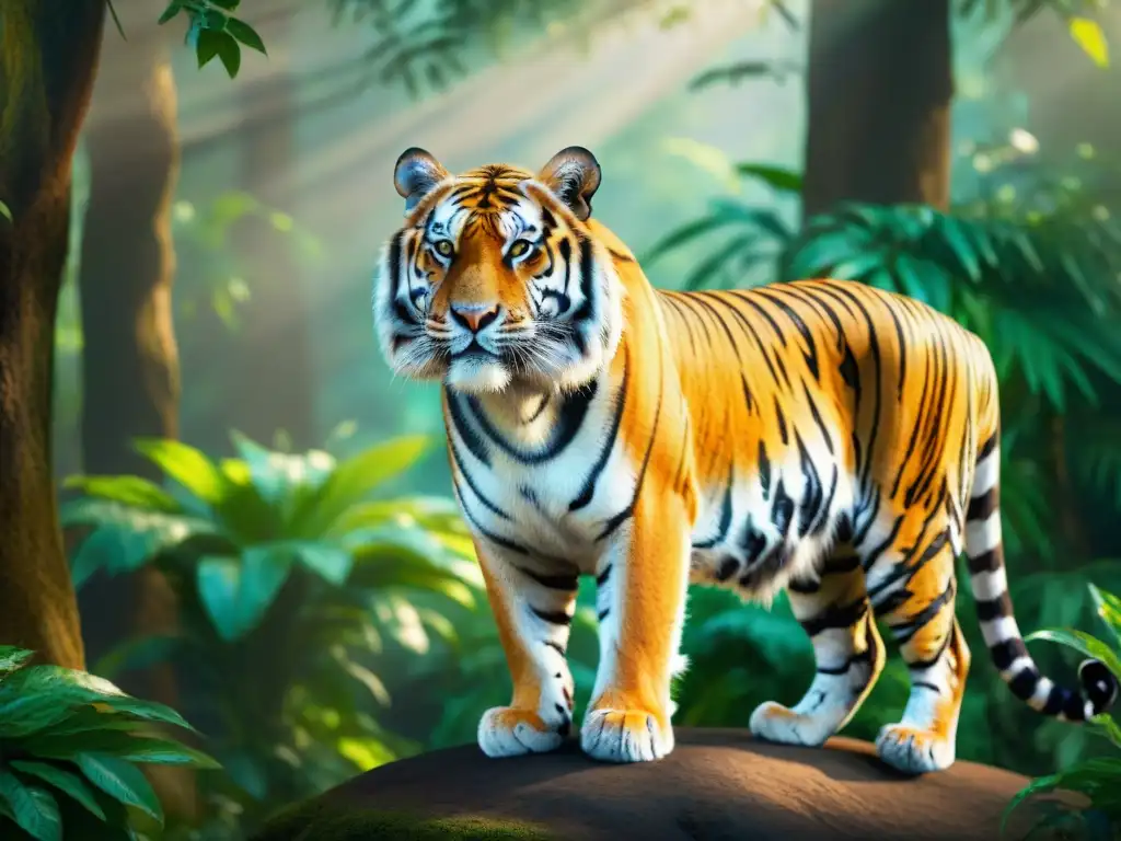 Imponente tigre de Bengala en la jungla exótica Un tigre de Bengala majestuoso en la selva exuberante
