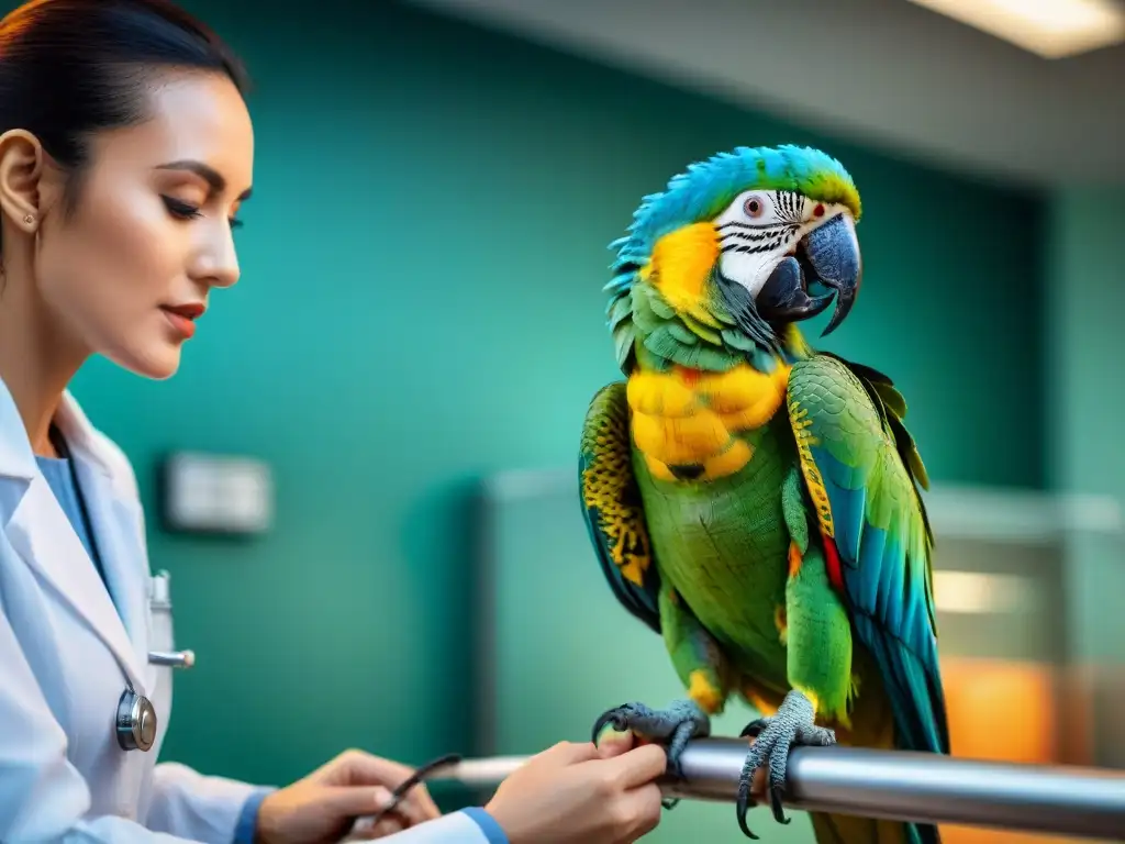 Un veterinario cuidando con ética a una mascota exótica en clínica moderna