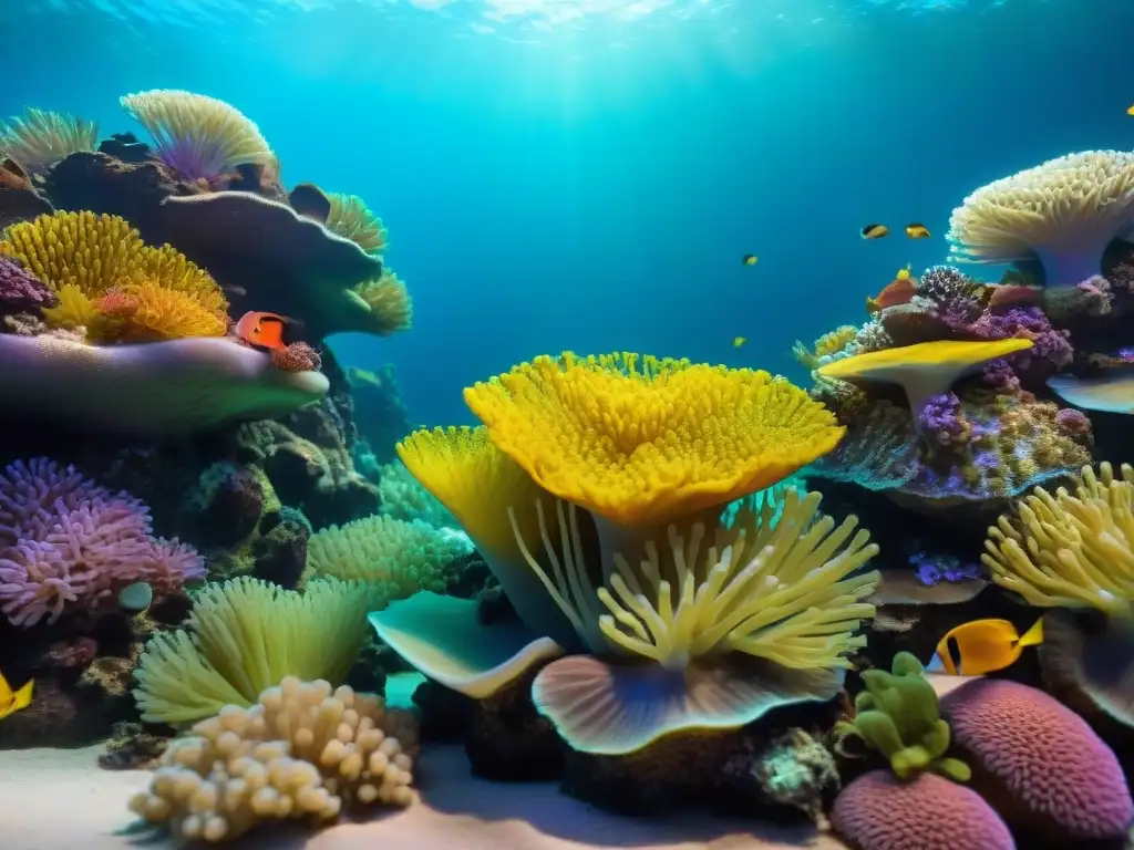 Arrecife de coral vibrante en acuario: ¡una obra maestra submarina! Vibrante acuario de agua salada con peces coloridos, anémonas y corales, creando un ecosistema marino