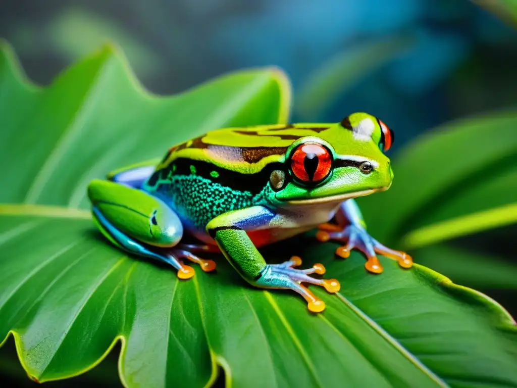 Rana de ojos rojos en la selva: detalle y colorido Un vibrante árbol rojo ojos en la selva lluviosa