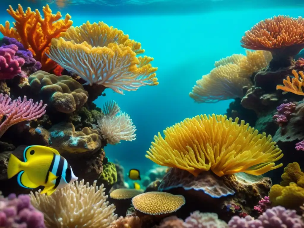 Espléndido arrecife de coral: vida marina en acuario Un vibrante arrecife de coral en acuario de agua salada, con peces de colores