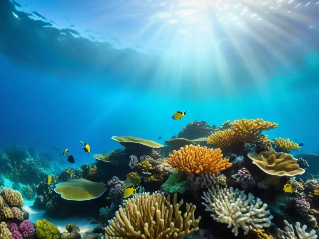 Arrecife de coral vibrante: biodiversidad marina en detalle Un vibrante arrecife de coral con peces coloridos en un ecosistema submarino