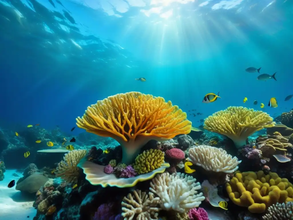 Arrecife de coral vibrante: belleza y biodiversidad Un vibrante arrecife de coral con peces coloridos y vida marina