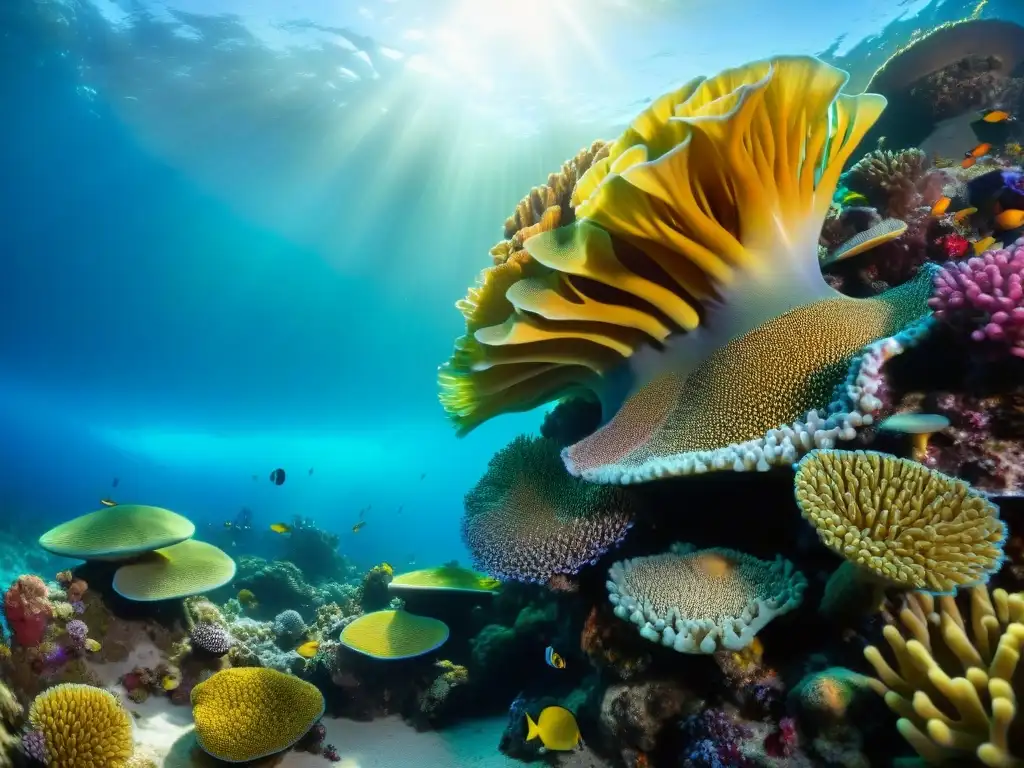 Arrecife de coral vibrante: detalle ultrarrealista Explora un vibrante arrecife de corales LPS y SPS cuidados bajo el mar