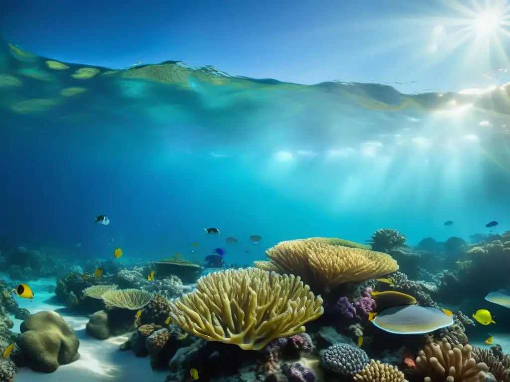 Arrecife de coral vibrante con peces exóticos Un vibrante ecosistema de arrecife de coral submarino repleto de peces exóticos en un acuario saludable