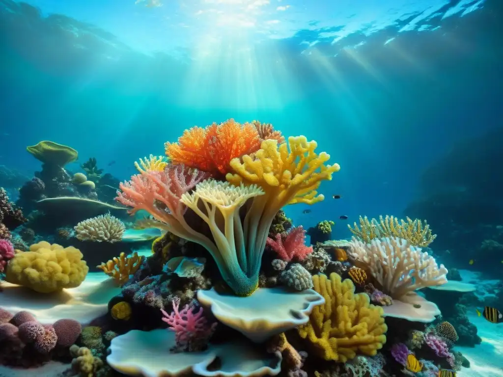 Un vibrante ecosistema de arrecife de coral submarino con corales blandos y duros en una exhibición fascinante