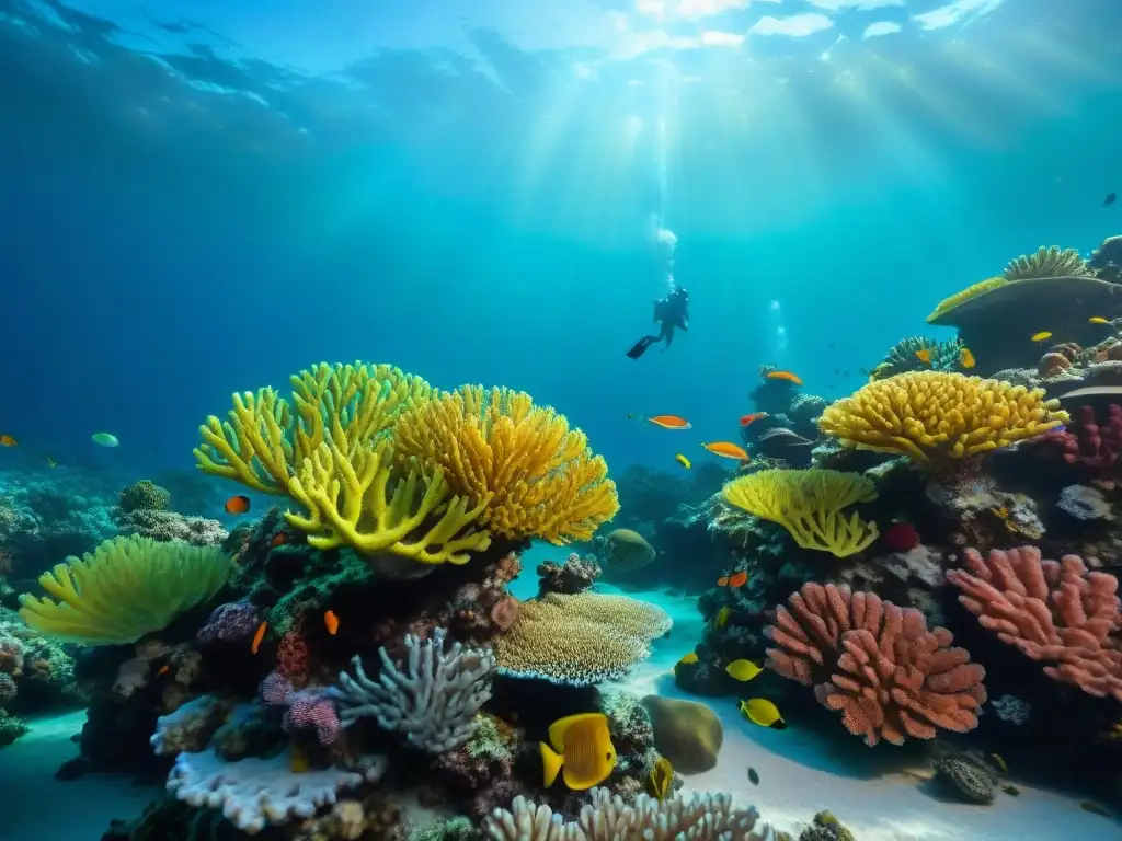 Un vibrante ecosistema de corales blandos y duros bajo el agua, con peces coloridos