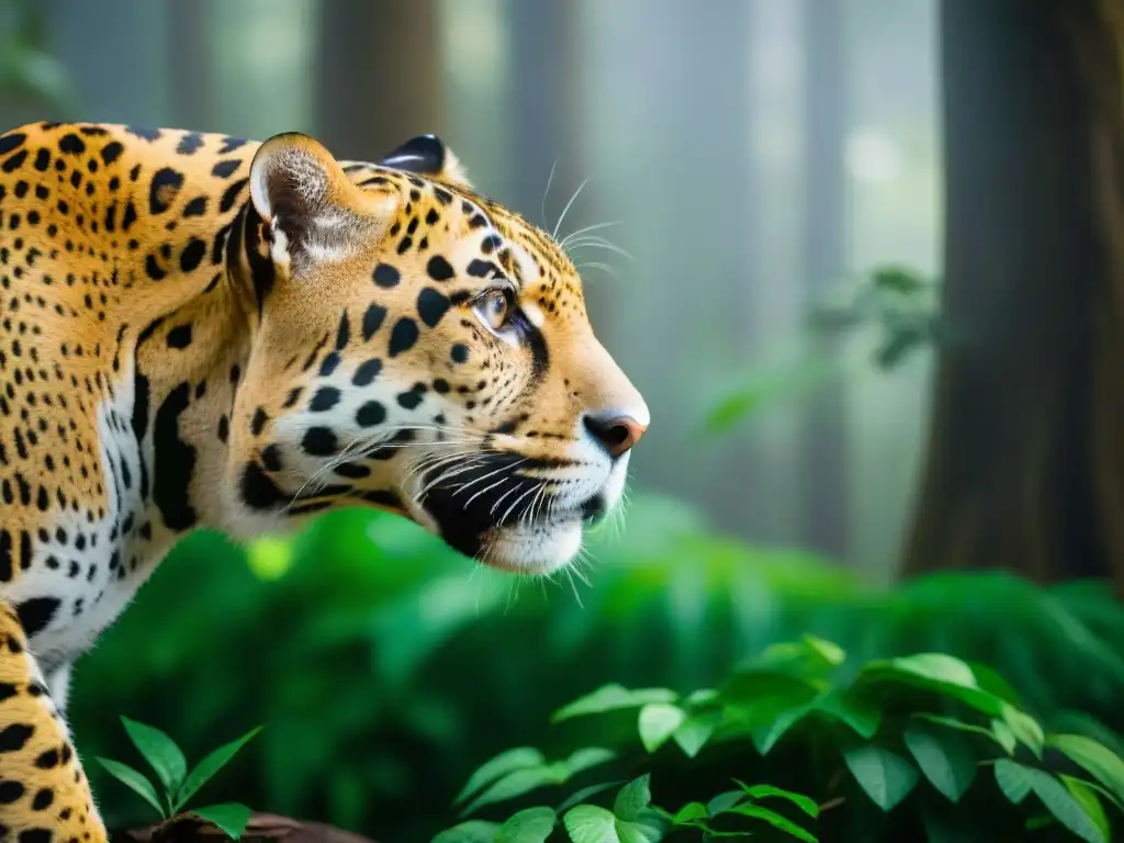 Conexión única: voluntario alimenta jaguar en selva exuberante Un voluntario alimenta con cuidado a un majestuoso jaguar en la exuberante selva