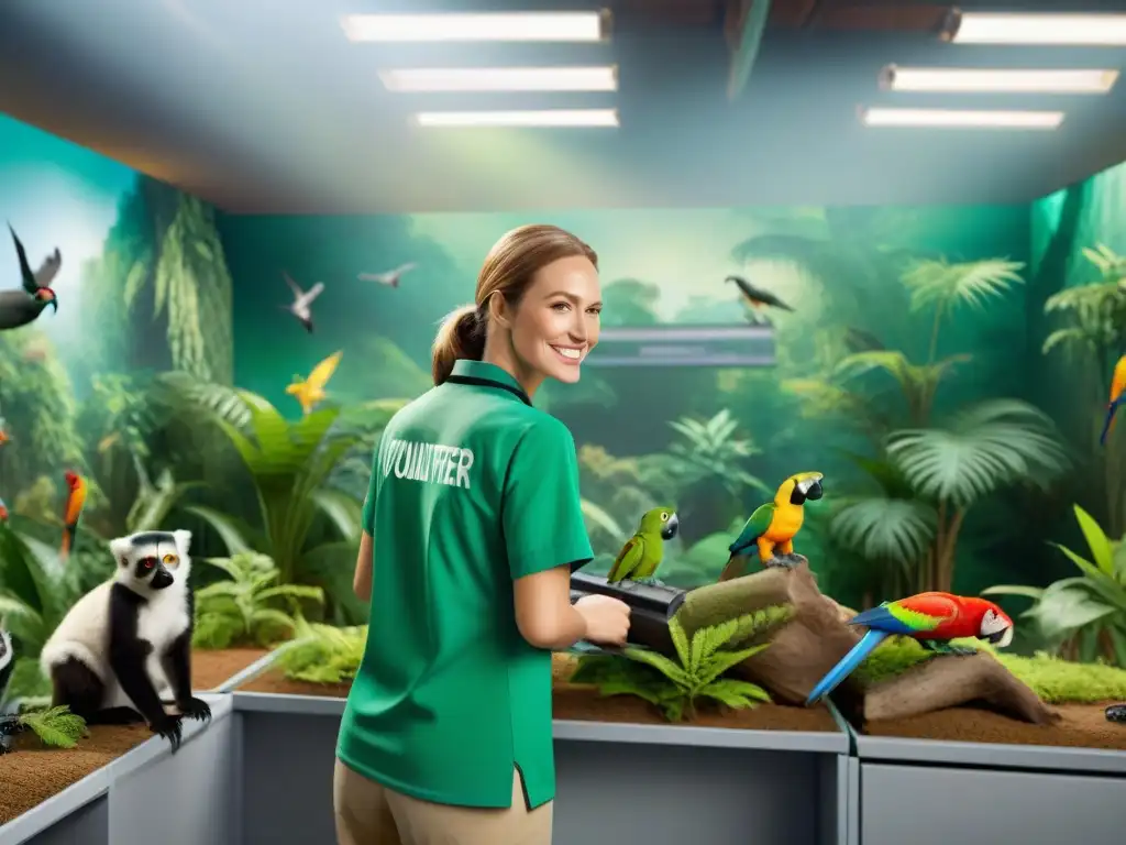 Voluntarios apasionados construyen para especies en peligro Voluntarios construyen en centro conservación con mascotas exóticas