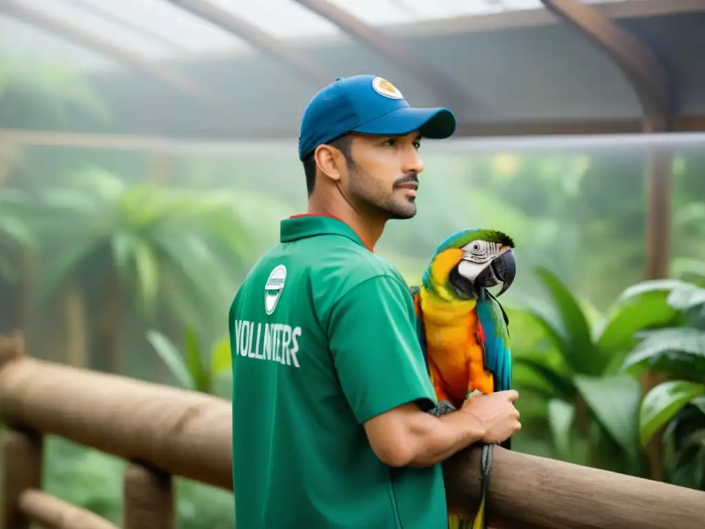 Voluntarios en santuario de animales exóticos: cuidado experto y dedicación Voluntarios cuidando mascotas exóticas en santuario